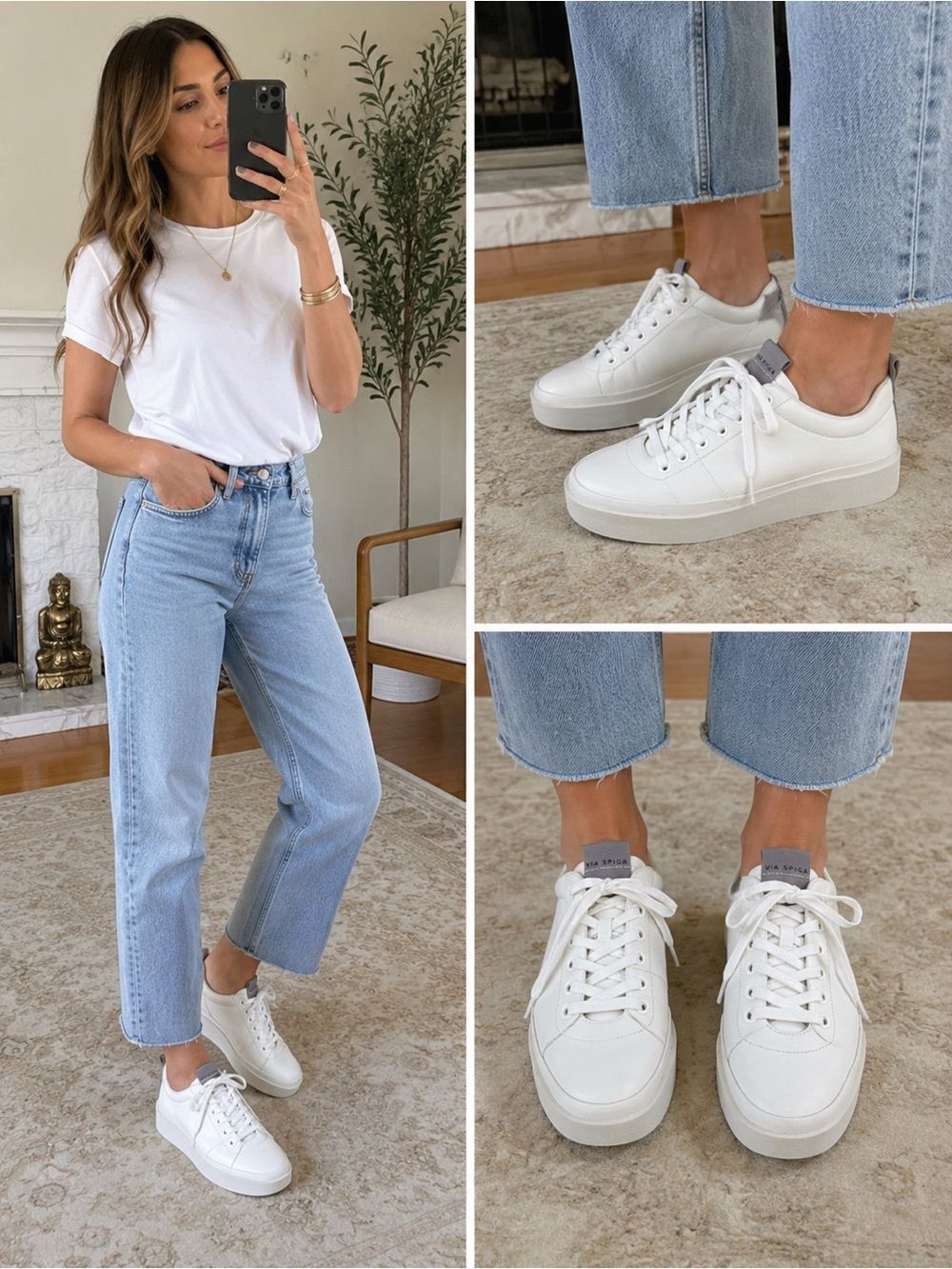 Via Spiga Mae Minimalist White Leather Platform Sneakers US 9.5